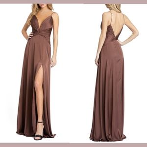 new IEENA for Mac‎ Duggal [sz 14 ] Ruched Satin Column Gown in Chocolate